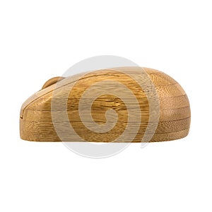 Wireless wooden computer mouse isolated on white