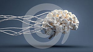 Tension Wires Pull From Sides of Brain Representing Overstimulation and Mental Strain in Modern Life and Technology