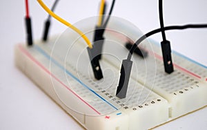 Wires connected on protoboard panel