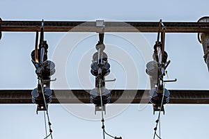 Wires and isolators above a transformer substation..