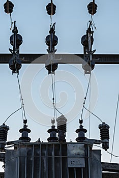 Wires and isolators above a transformer substation..