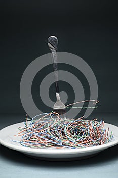 Wires on a white plate in the form of paste