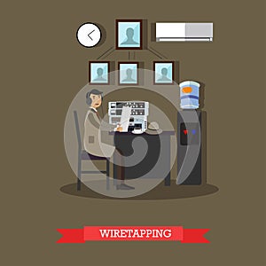 Wiretapping concept vector illustration in flat style