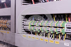 Wiring connectors or terminal block for industrial electronic equipment.