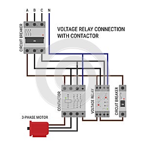 Wiring diagram of a voltage relay and contactor connection
