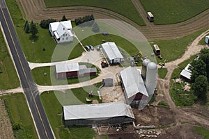 Wisconsin Dairy Farm Seen From Above Aerial View