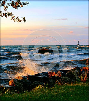 Wisconsin Lighthouse on Lake Michigan in a summer Sunrise