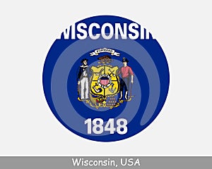 Wisconsin Round Circle Flag. WI USA State Circular Button Banner Icon. Wisconsin United States of America State Flag EPS Vector