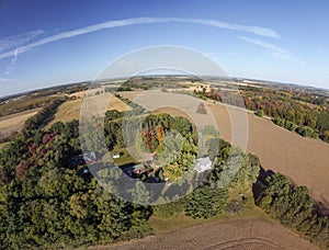Wisconsin Rural Farmland, Aerial Wide Angle Panorama