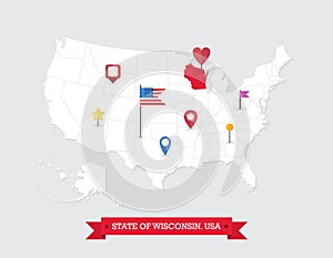 Wisconsin State map highlighted on USA map