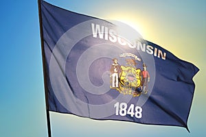 Wisconsin state of United States flag waving on the wind