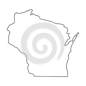 Wisconsin, state of USA - solid black outline map of country area. Simple flat vector illustration