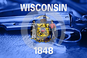 Wisconsin U.S. state flag Gun Control USA. United States