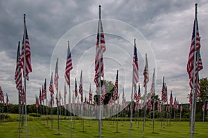 Wisconsin war memorial presenting American flags