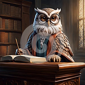 Wisdom in the library a scholarly owl