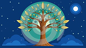 The wisdom trees branches stretched towards the heavens connecting the earthly realm with celestial wisdom.. Vector photo