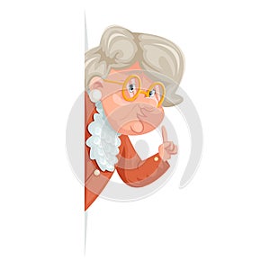 Wise advice look out corner grandmother talking old woman granny character adult icon cartoon design vector illustration