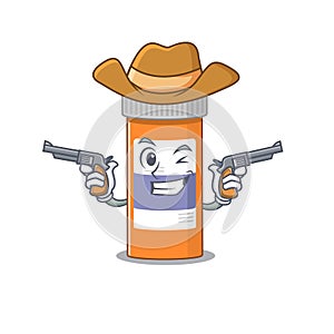 A wise cowboy of pills drug bottle Cartoon design with guns