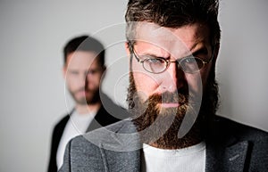 Wise glance. Hipster style and fashion. Hipster eyeglasses. Man handsome bearded hipster wear eyeglasses. Eye health and