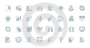 Wise individuals linear icons set. Sage, Learned, Intelligent, Insightful, Philosopher, Perceptive, Judicious line