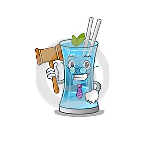 A wise judge of blue hawai cocktail mascot design wearing glasses