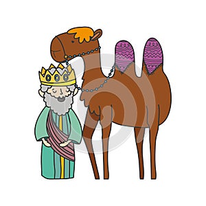 Wise king and camel manger nativity, merry christmas