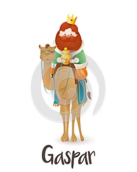 Wise man Gaspar on camel celebrate Epiphany - vector illustration isolated on transparent background