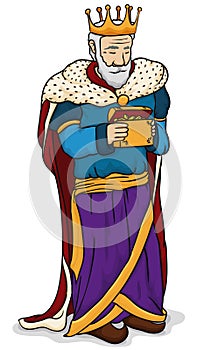 Wise Man Melchior Holding Gold for Baby Jesus in Epiphany, Vector Illustration photo