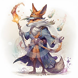 Wise mystical wizard fox, ai generative illustration