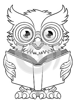 Wise Old Owl Cartoon Cute Character Reading Book