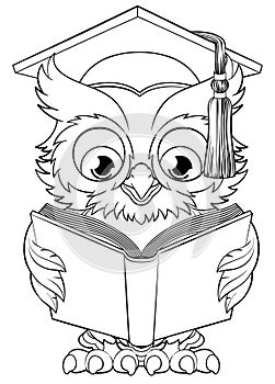 Wise Owl Cartoon Old Teacher Reading Book