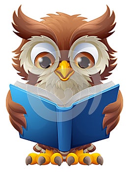 Wise Owl Cartoon Cute Character Reading Book