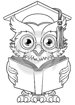 Wise Owl Cartoon Old Professor Reading Book