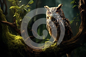 Wise Owl forest bird. Generate Ai