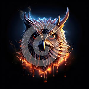 Wise owl glowing on a dark background