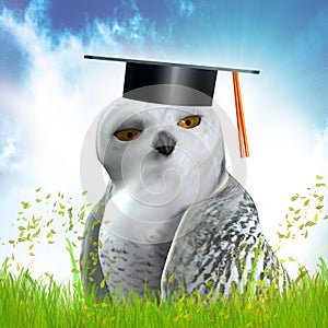 Wise owl on graduation hat