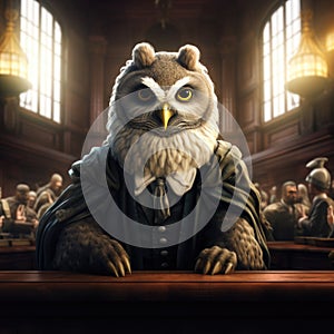 Wise owl - judge in the courtroom