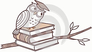 Wise Owl Perched on a Stack of Books, Symbolizing Knowledge, vector design Generative AI