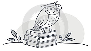 Wise owl on stack of books, symbolizing knowledge and education, vector design Generative AI