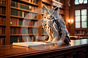 Wise Scholar: Library Owl Illustration