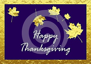 Wish card Happy ThanksGiving purple and gold with maple leaves