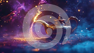 Wish Lamp - Genie Coming Out Of The Bottle