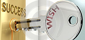 Wish and success - pictured as word Wish on a key, to symbolize that Wish helps achieving success and prosperity in life and