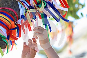 Wish tree with colorful decorated tapes