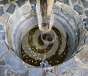 The wish well with a few coins