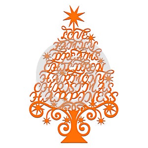 Wish words in the form of a Christmas tree with a star. File for cutting gifts or decor