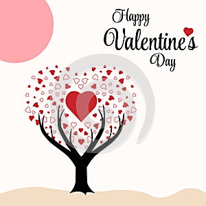 Wish you a Happy Valentine`s Day Heart Tree background Vector Illustration