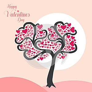 Wish you a Happy Valentine`s Day Heart Tree background Vector Illustration