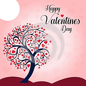 Wish you a Happy Valentine`s Day Heart Tree background Vector Illustration