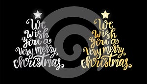 We wish you a merry christmas. Poster or greeting card design. Calligraphy lettering quote